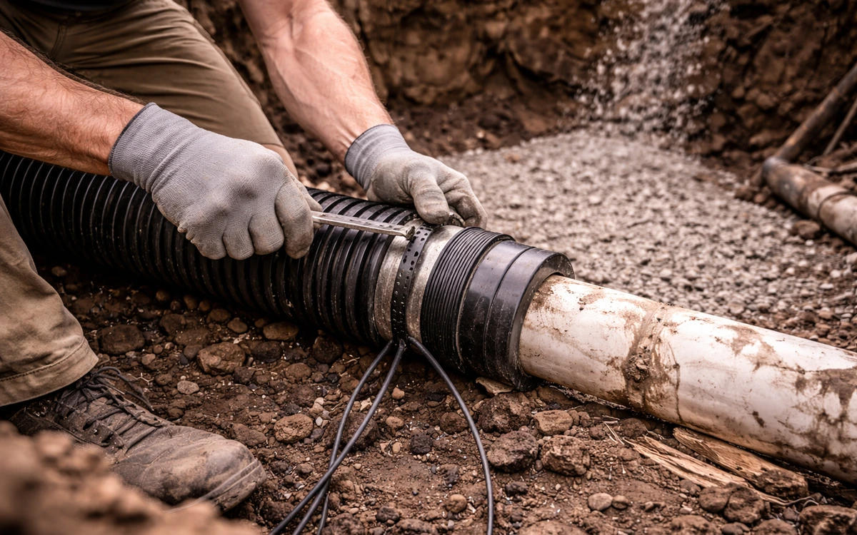 Sinkhole repair drainage pipe installation